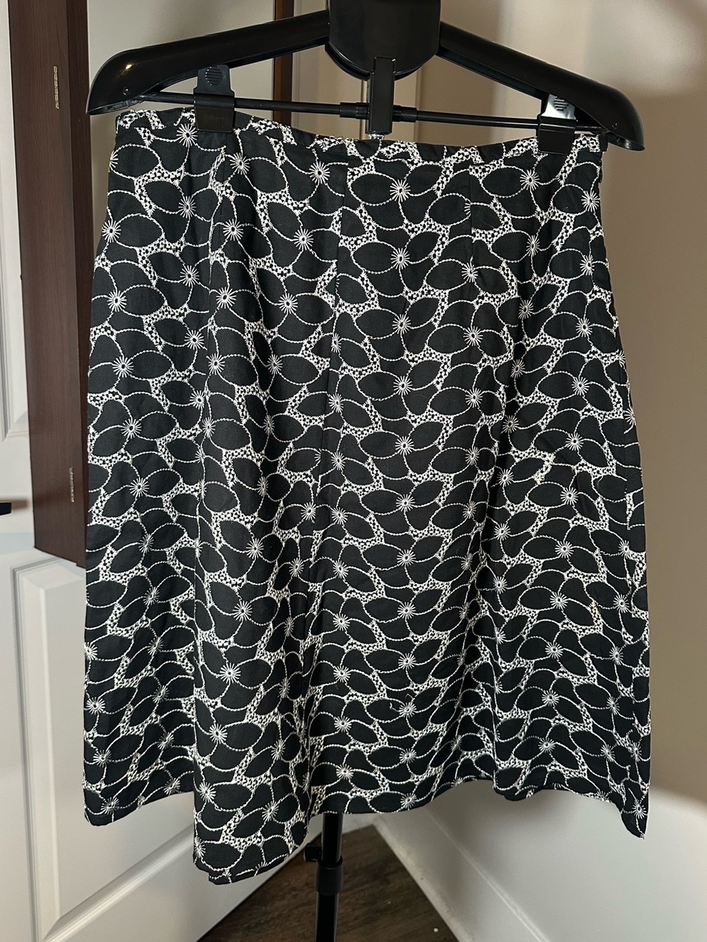 Vintage Y2K Kim Rogers Signature Skirt 12 Black White Embroidered Eyelet Midi